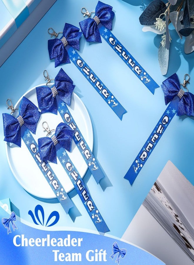 Aurelema 18 Pcs Cheer Ribbon Glitter Cheerleader Bow Keychain Cheerleading Pin Holder Accessories Gifts for Girls(Blue) - Image 3